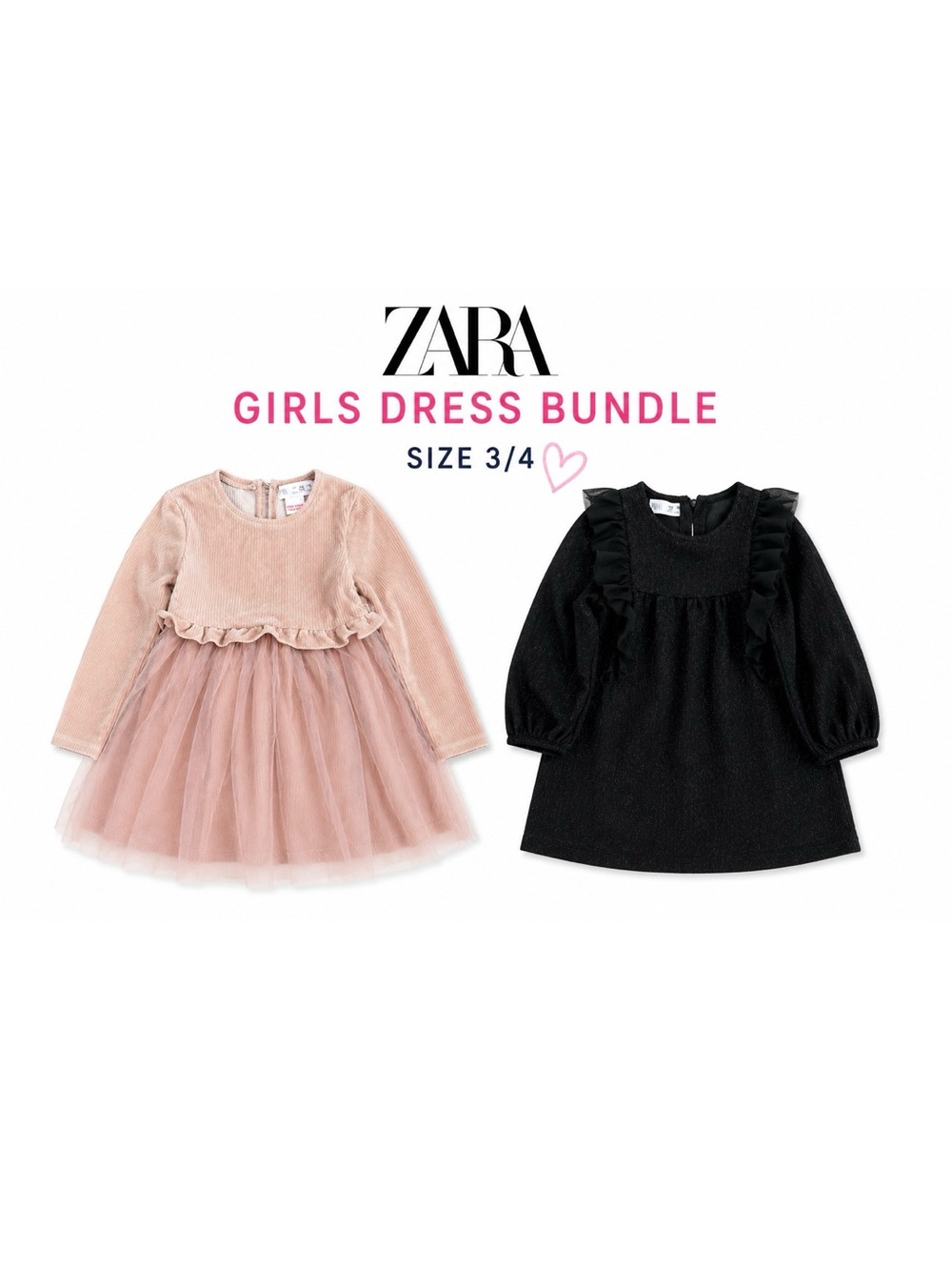 ZARA Girls Formal Dress Set – Blush Pink Velvet Tulle & Black Ruffle Dress 3/4